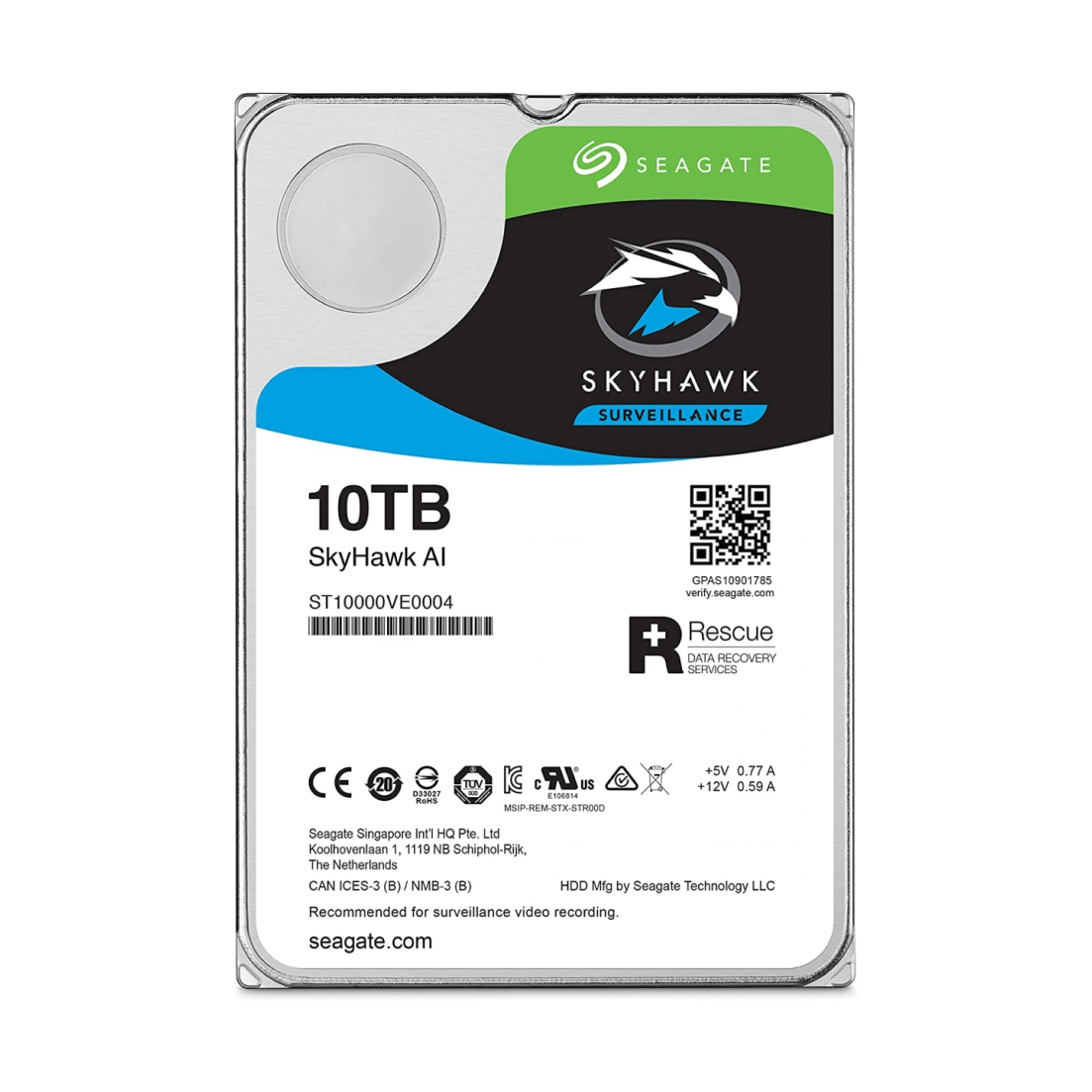 Hard Disk 10TB Seagate SkyHawk për Regjistrues (3.5″, SATA)