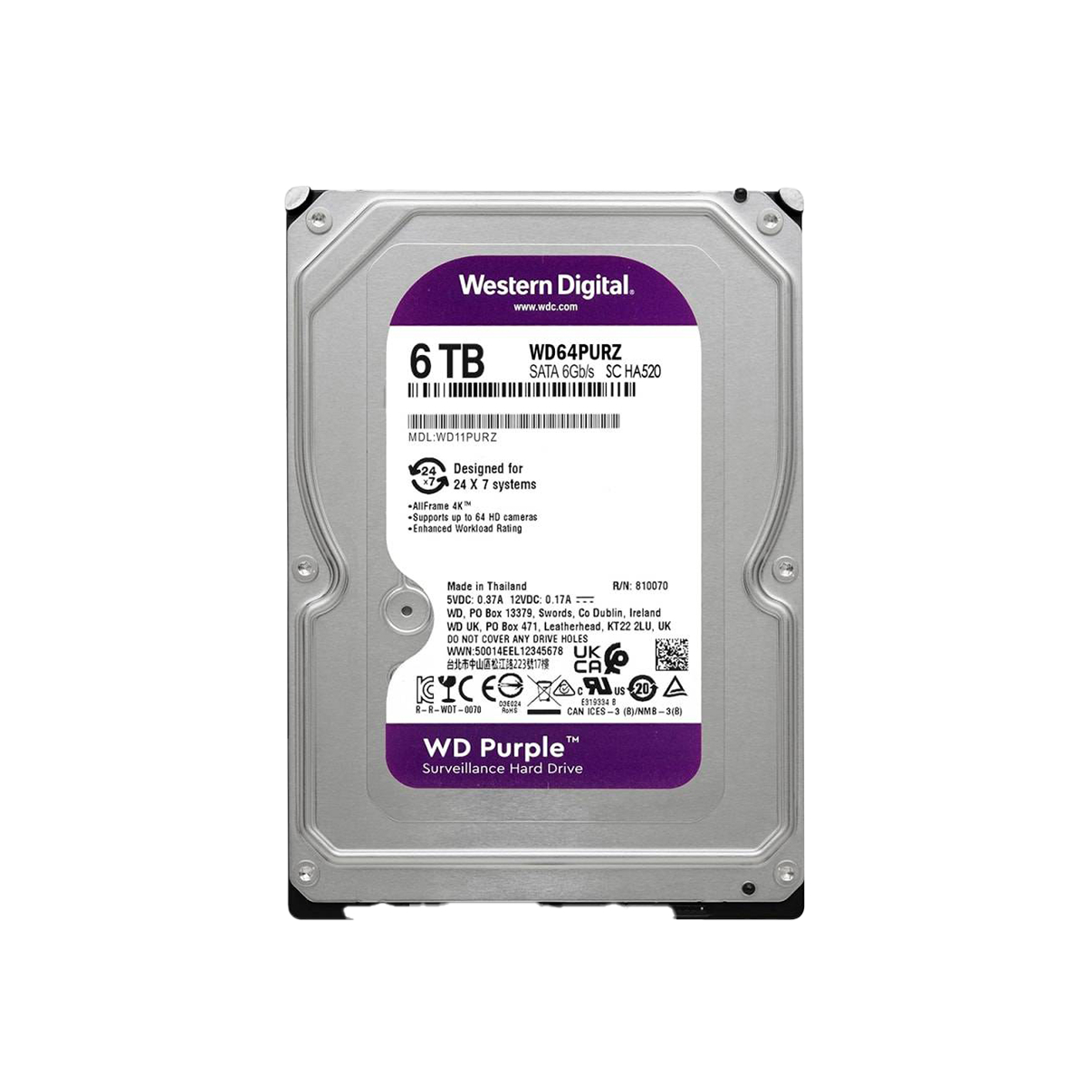 Hard Disk 6TB WD Purple Surveillance për Regjistrues (3.5″, SATA)